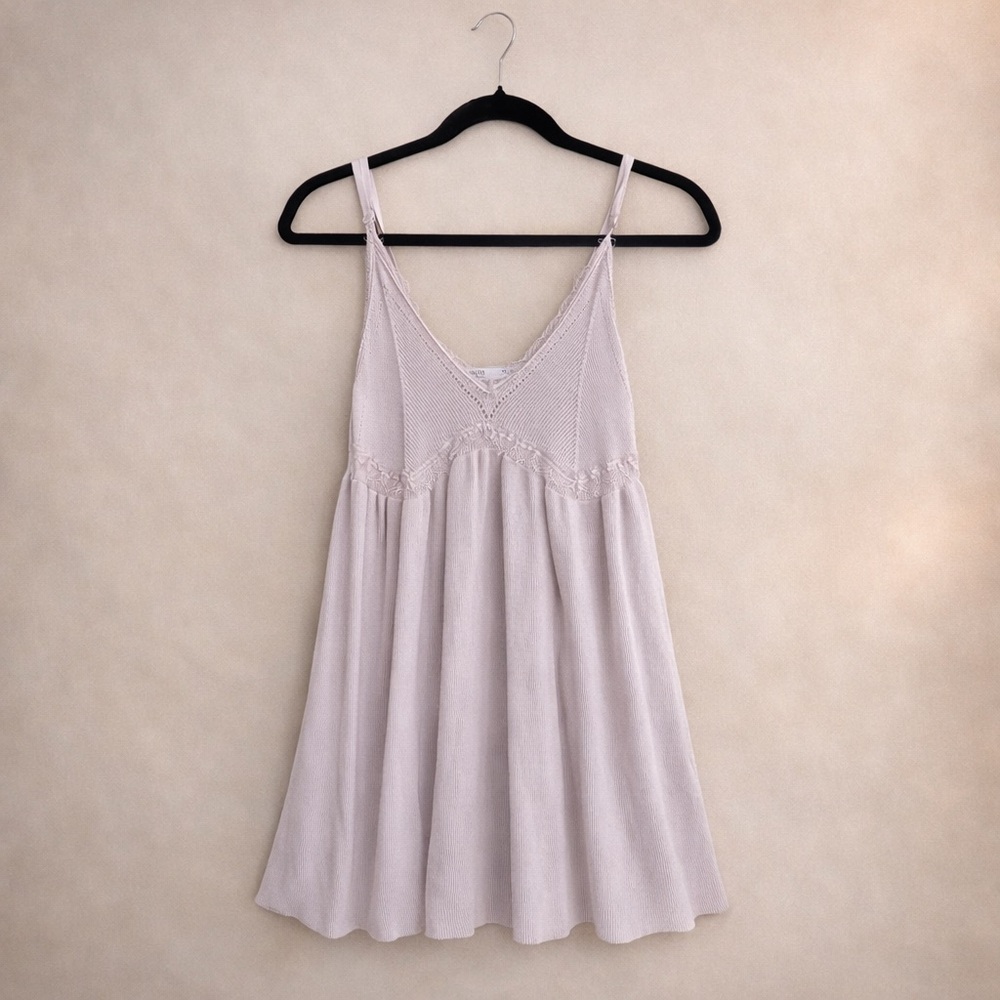 ZARA Large Blush Pink Ribbed Knit Midi Dress Stretch Minimalist